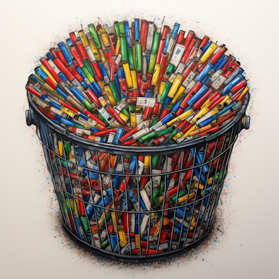 Pens in bin
