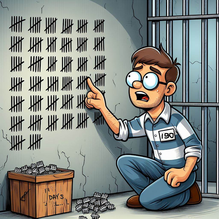 Prisoner using tally marks to report the passage of days